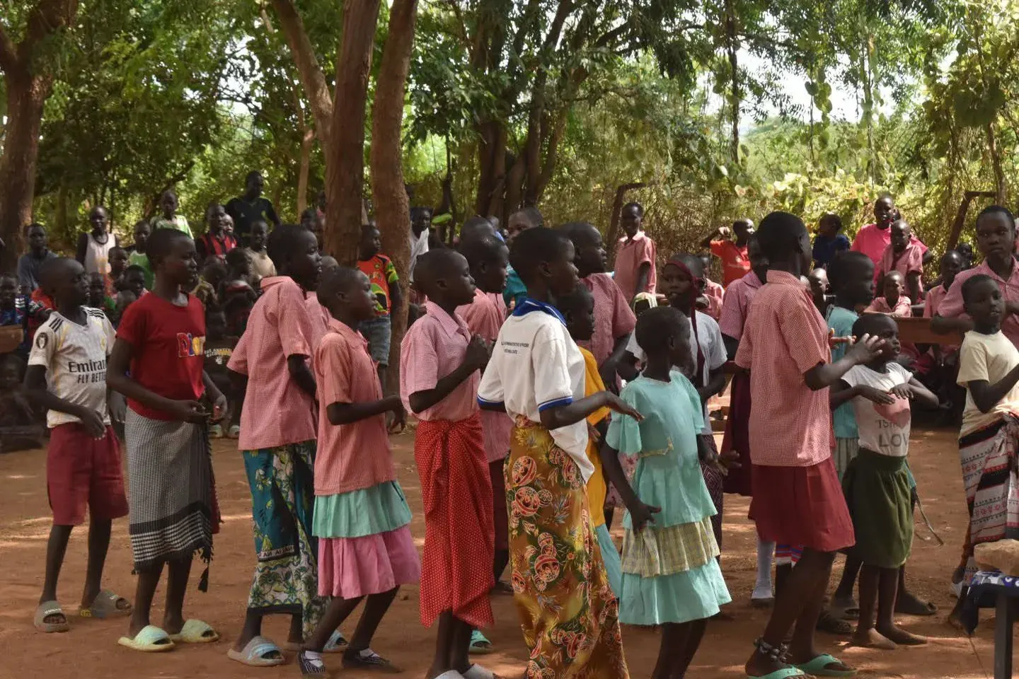 St. Thomas Secondary School students in traditional attire during the Independence Day celebration