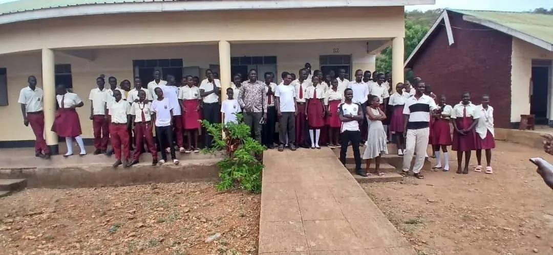 Students and staff gathered during the St. Thomas Secondary School courtesy visit